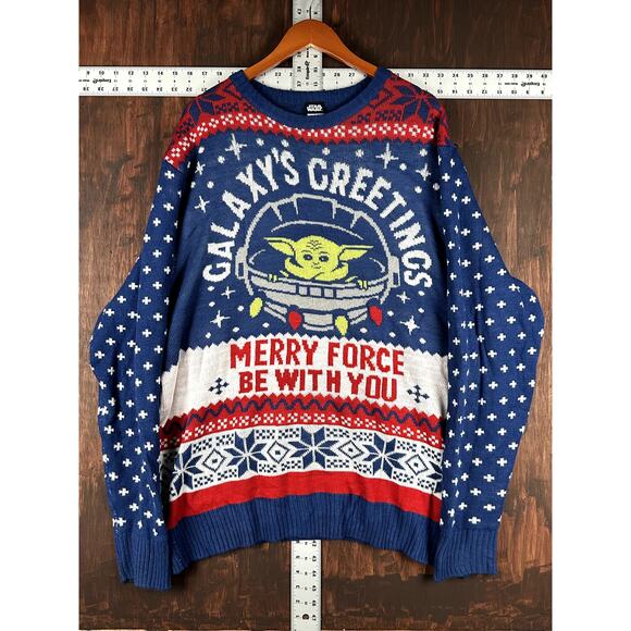 Disney Star Wars Baby Yoda Grogu‎ Ugly Christmas Pullover Sweater Adults 2XL XXL - Picture 1 of 4